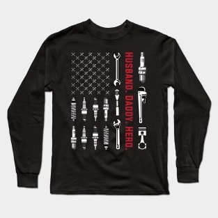 Vintage Patriotic Mechanic Dad American Flag Long Sleeve T-Shirt